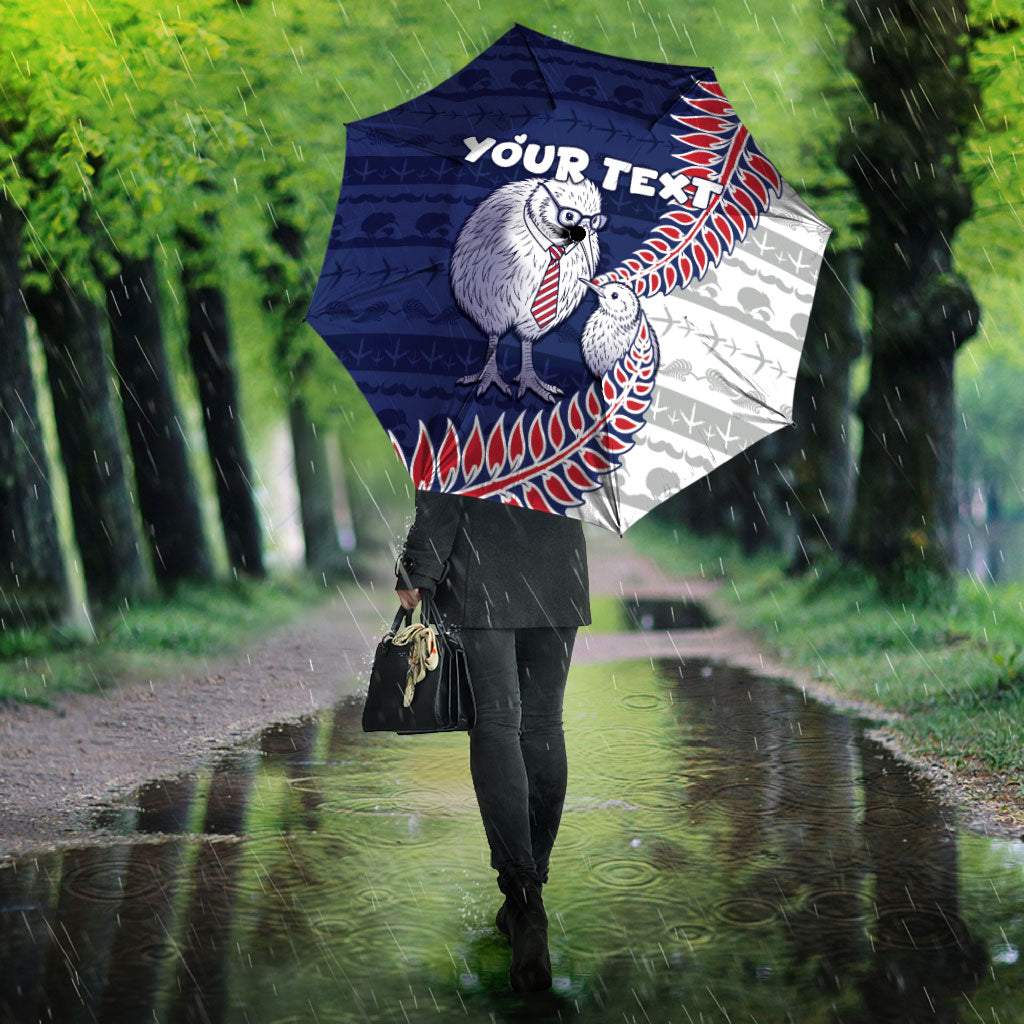 Personalised New Zealand Father's Day Umbrella Daddy Kiwi Bird Silver Ferns