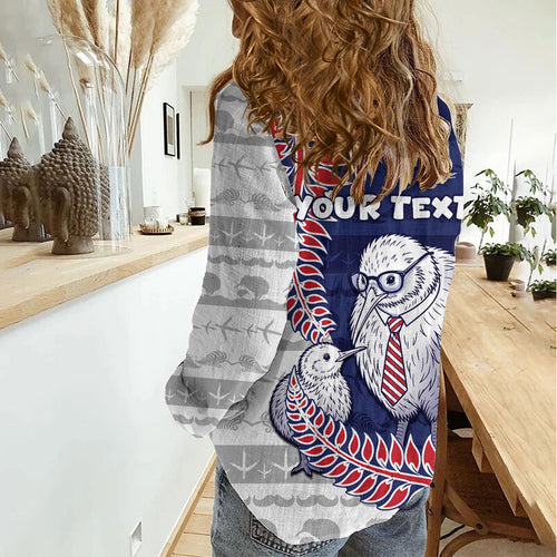 Personalised New Zealand Father's Day Women Casual Shirt Daddy Kiwi Bird Silver Ferns