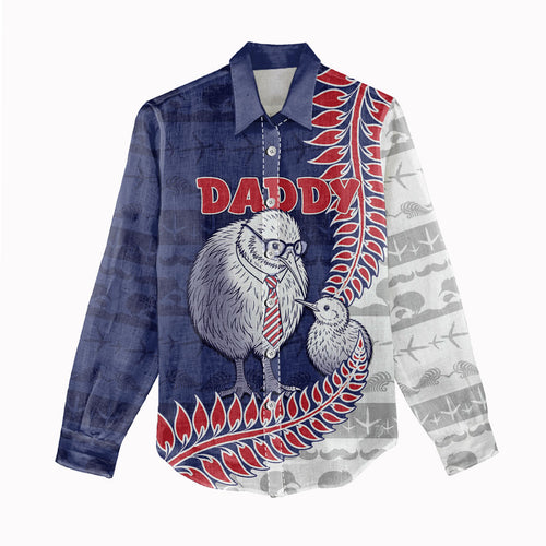 Personalised New Zealand Father's Day Women Casual Shirt Daddy Kiwi Bird Silver Ferns