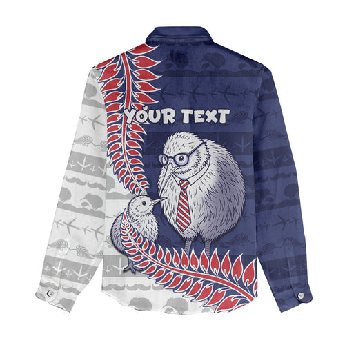 Personalised New Zealand Father's Day Women Casual Shirt Daddy Kiwi Bird Silver Ferns