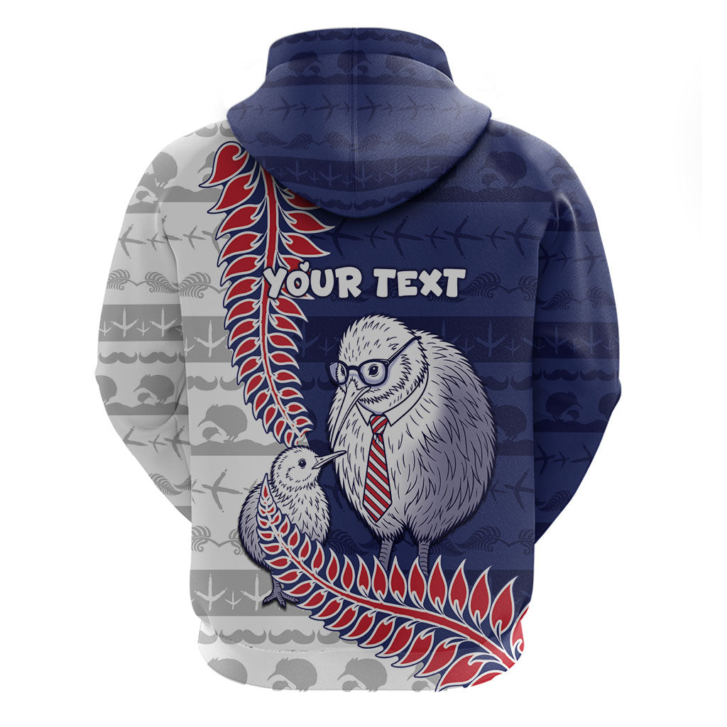 Personalised New Zealand Father's Day Zip Hoodie Daddy Kiwi Bird Silver Ferns