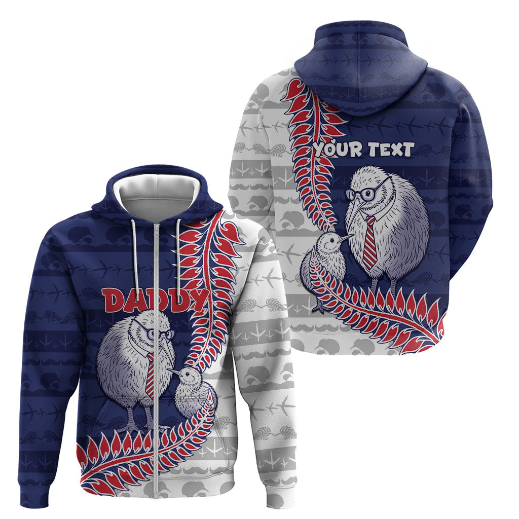 Personalised New Zealand Father's Day Zip Hoodie Daddy Kiwi Bird Silver Ferns