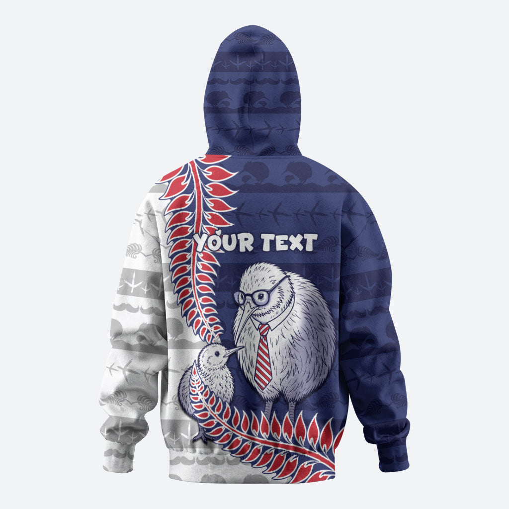 Personalised New Zealand Father's Day Zip Hoodie Daddy Kiwi Bird Silver Ferns