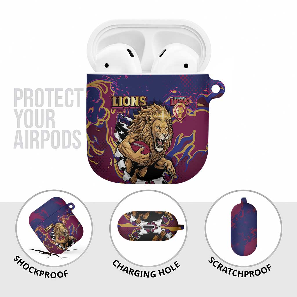 Brisbane Maroon AirPods Case Lions Blazing Fire