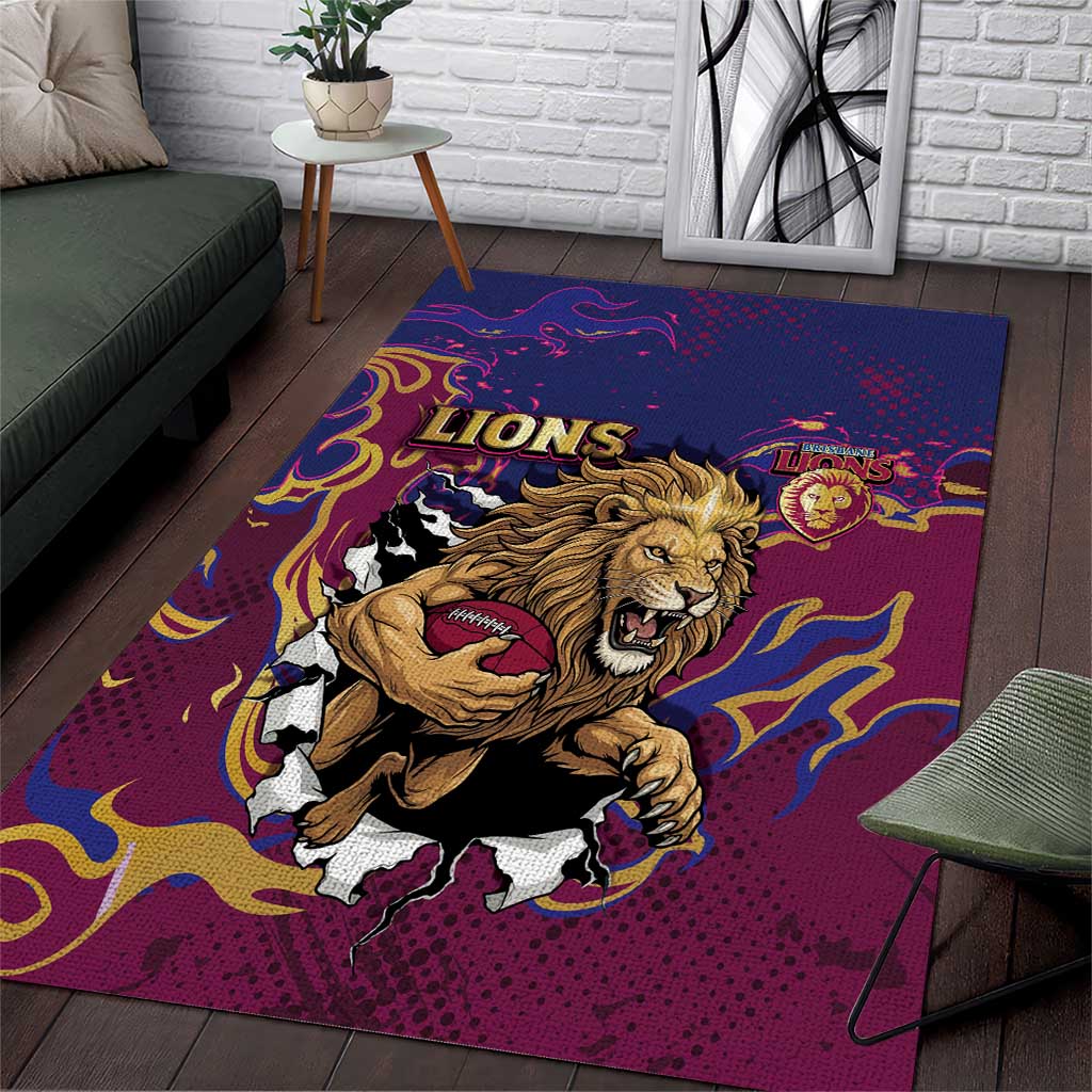 Brisbane Maroon Area Rug Lions Blazing Fire