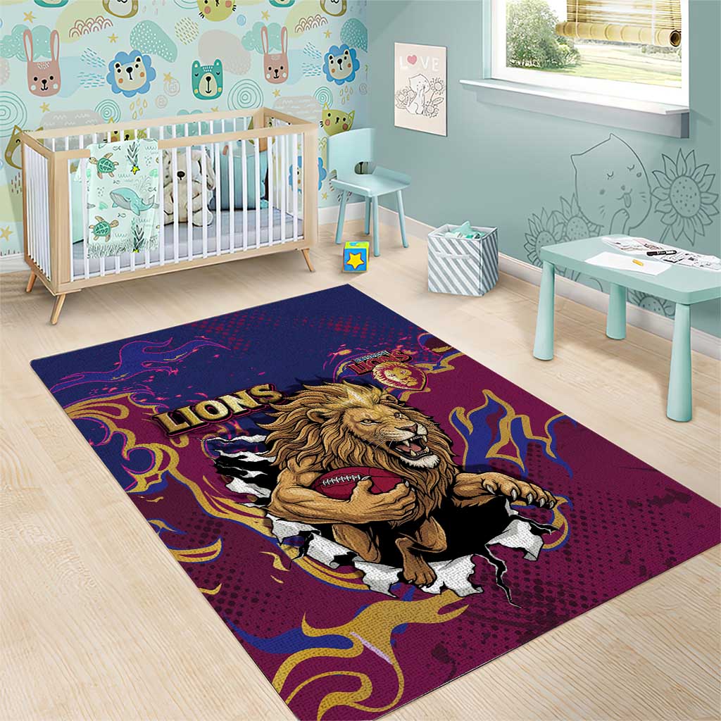 Brisbane Maroon Area Rug Lions Blazing Fire
