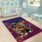 Brisbane Maroon Area Rug Lions Blazing Fire