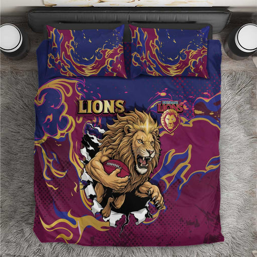 Brisbane Maroon Bedding Set Lions Blazing Fire