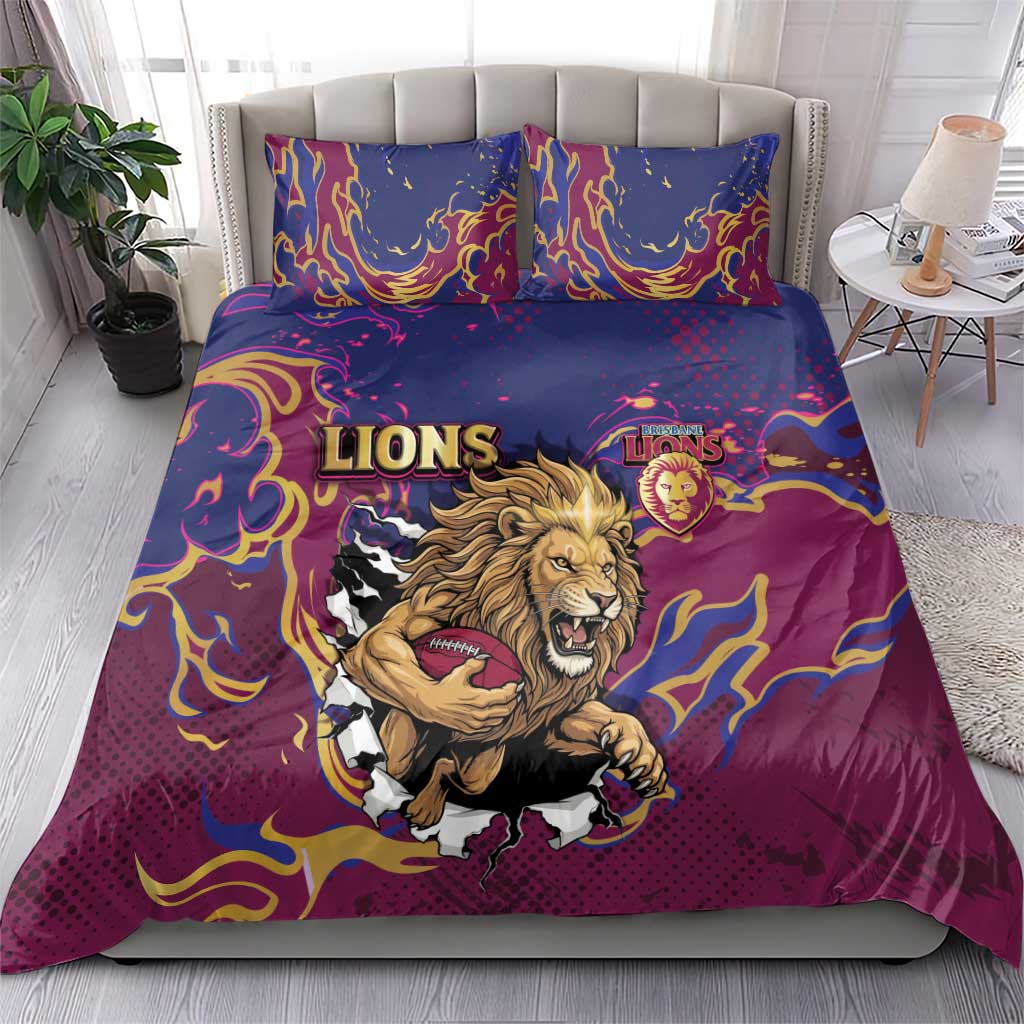 Brisbane Maroon Bedding Set Lions Blazing Fire