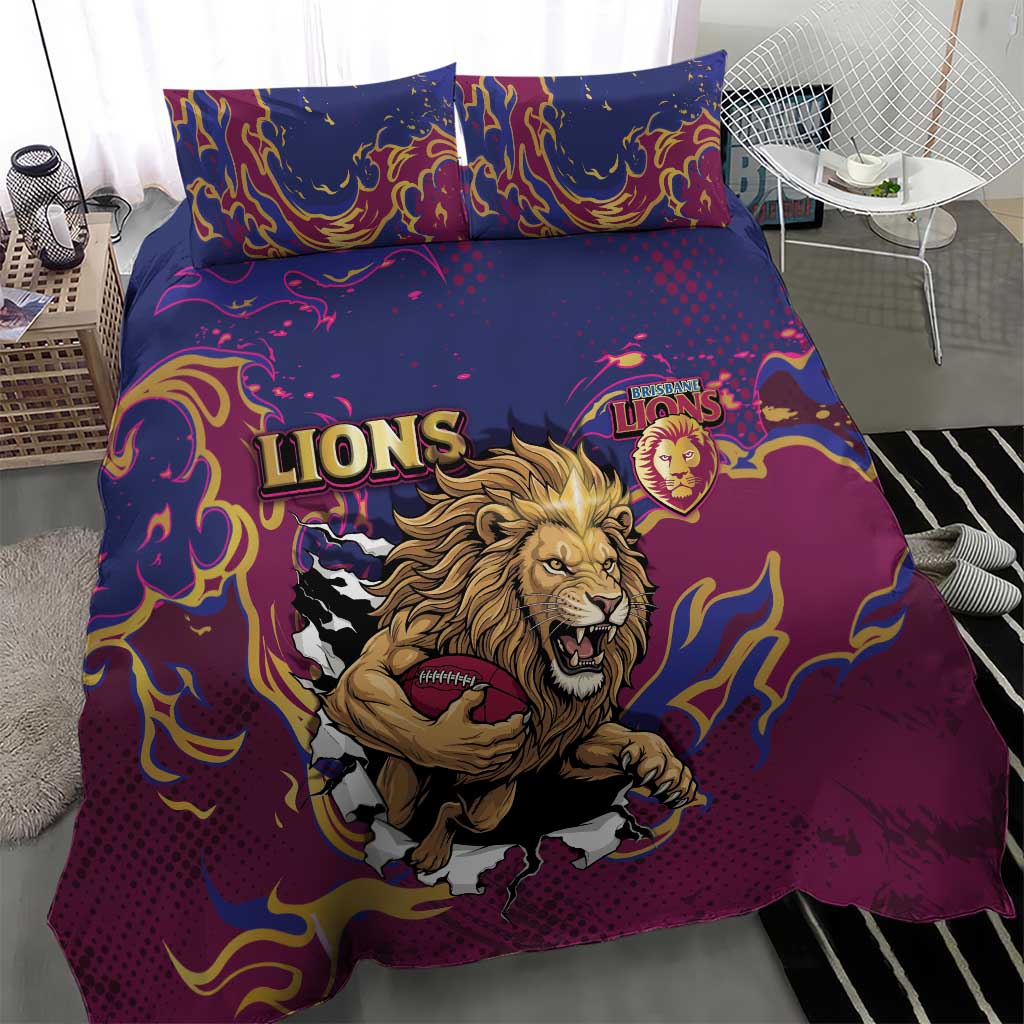 Brisbane Maroon Bedding Set Lions Blazing Fire