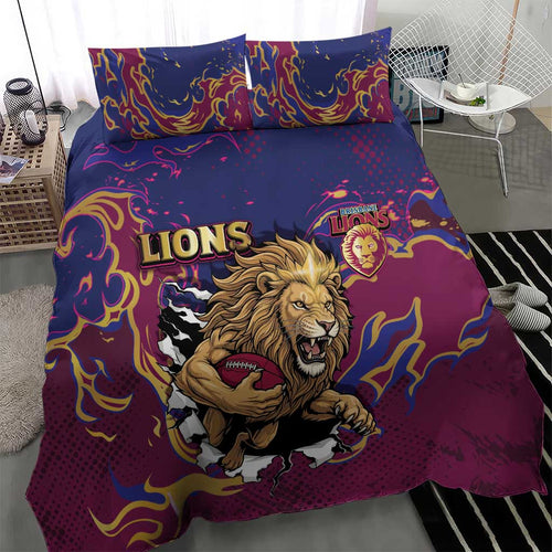 Brisbane Maroon Bedding Set Lions Blazing Fire