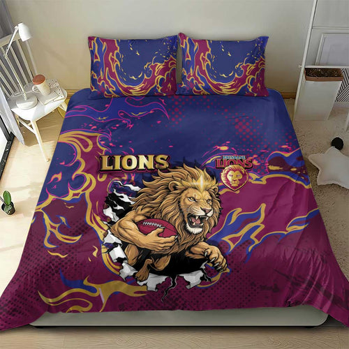Brisbane Maroon Bedding Set Lions Blazing Fire