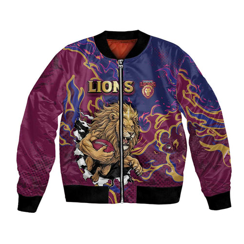 Custom Brisbane Maroon Bomber Jacket Lions Blazing Fire