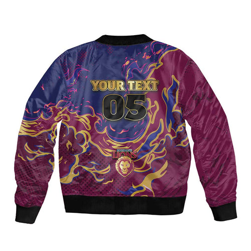 Custom Brisbane Maroon Bomber Jacket Lions Blazing Fire