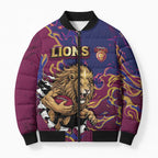 Custom Brisbane Maroon Bomber Puffer Jacket Lions Blazing Fire