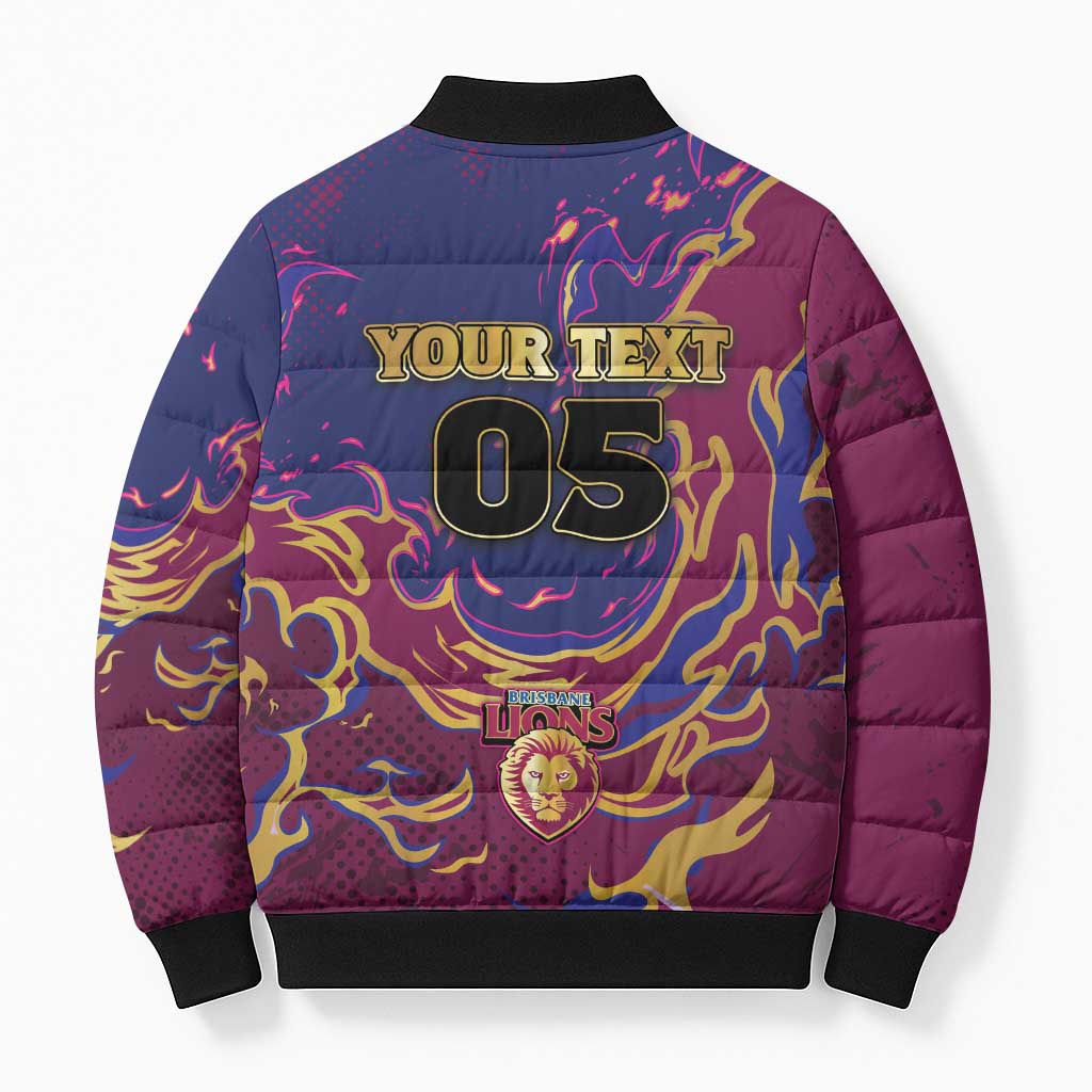 Custom Brisbane Maroon Bomber Puffer Jacket Lions Blazing Fire