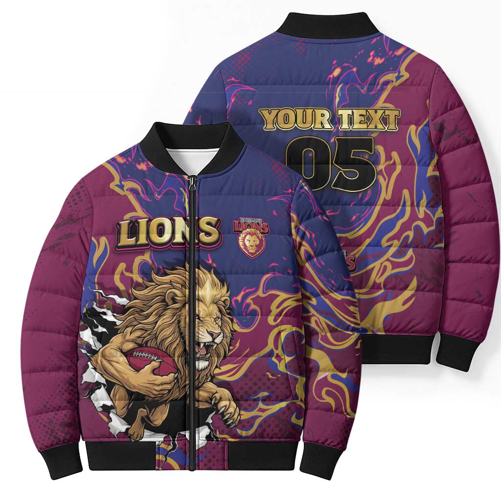 Custom Brisbane Maroon Bomber Puffer Jacket Lions Blazing Fire