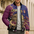 Custom Brisbane Maroon Bomber Puffer Jacket Lions Blazing Fire
