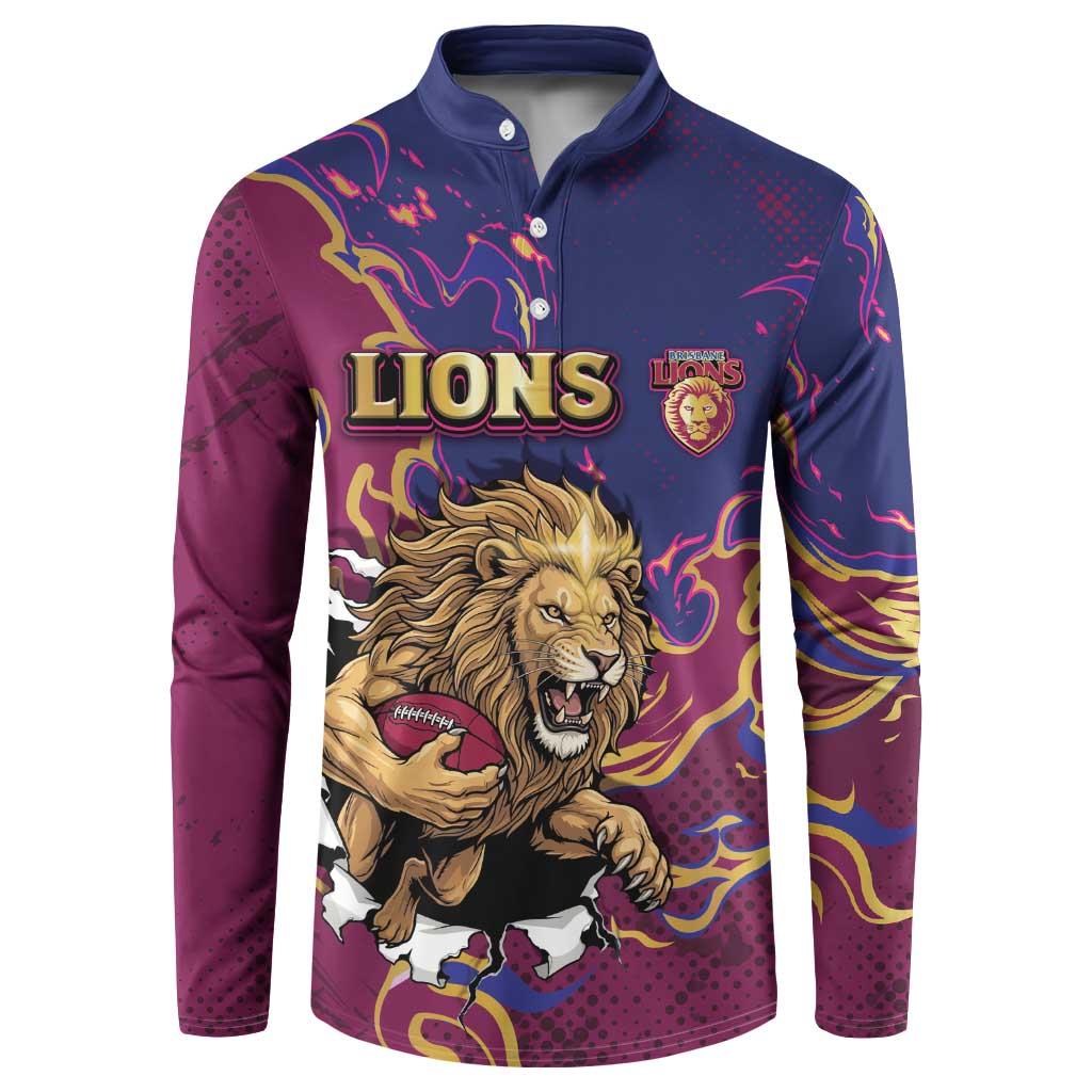 Custom Brisbane Maroon Button Sweatshirt Lions Blazing Fire