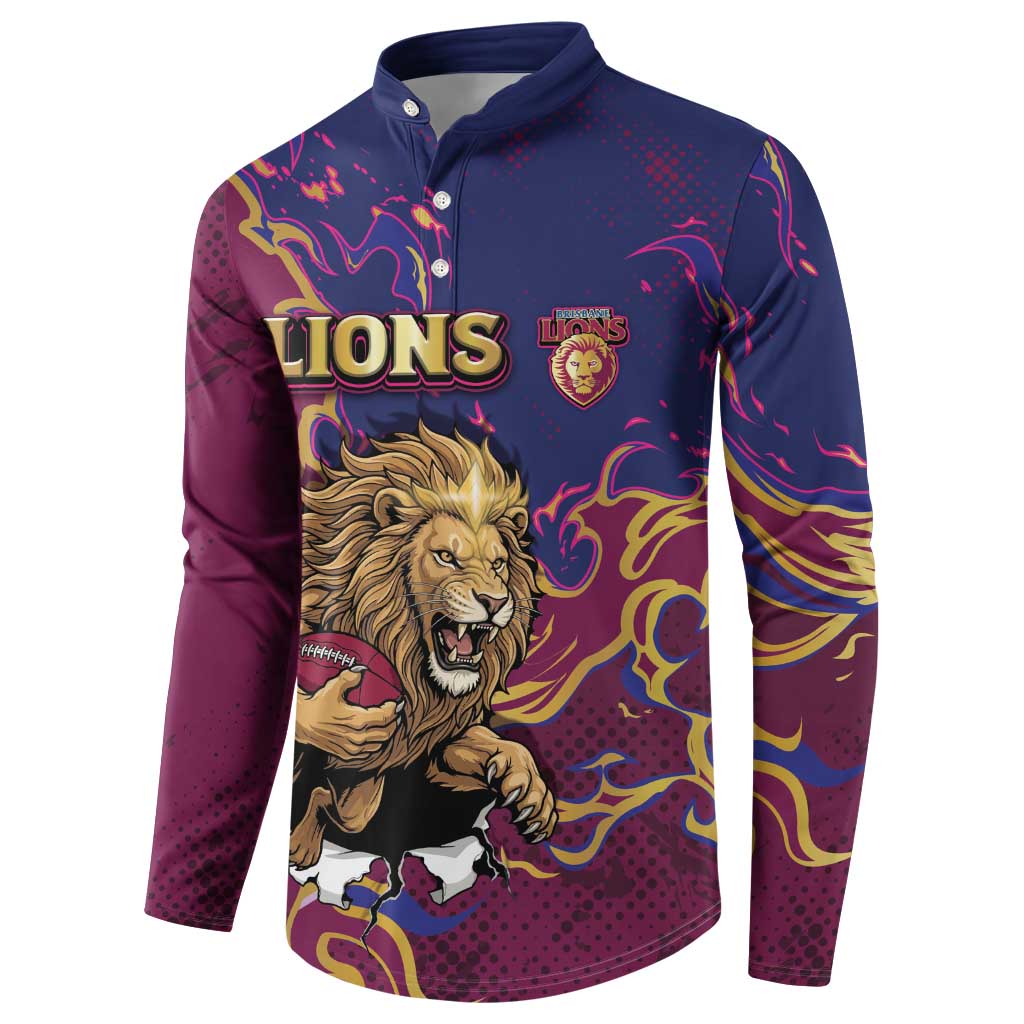 Custom Brisbane Maroon Button Sweatshirt Lions Blazing Fire