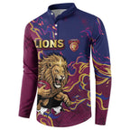 Custom Brisbane Maroon Button Sweatshirt Lions Blazing Fire