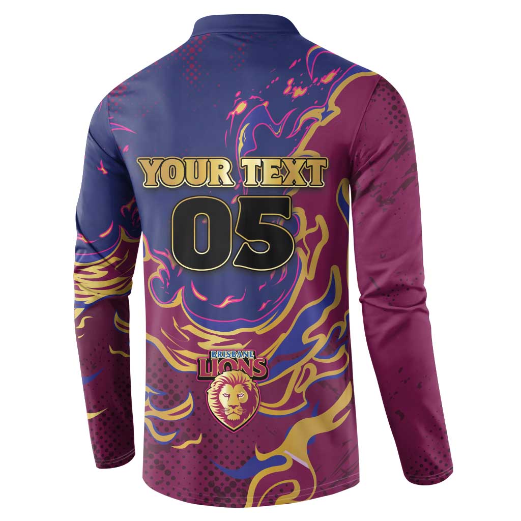 Custom Brisbane Maroon Button Sweatshirt Lions Blazing Fire