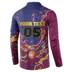 Custom Brisbane Maroon Button Sweatshirt Lions Blazing Fire