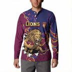 Custom Brisbane Maroon Button Sweatshirt Lions Blazing Fire