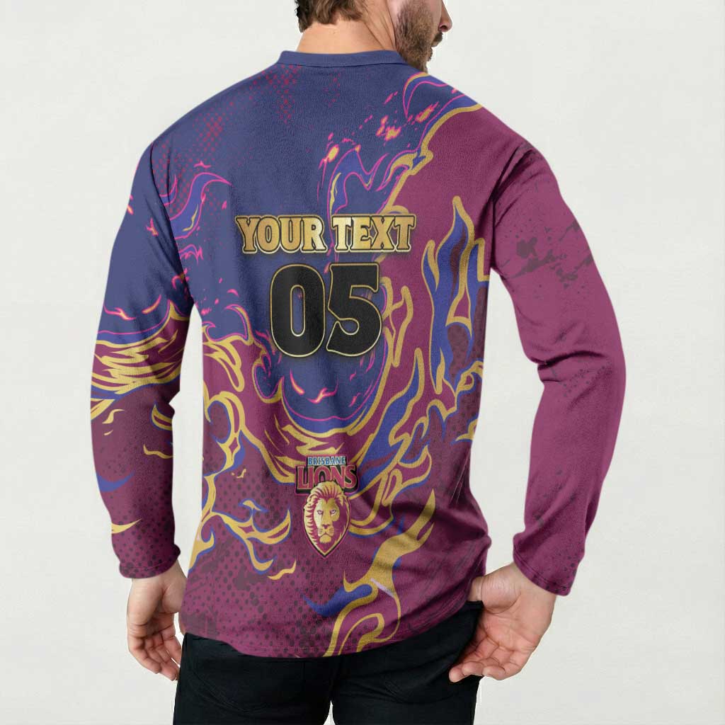 Custom Brisbane Maroon Button Sweatshirt Lions Blazing Fire