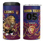 Custom Brisbane Maroon 4 in 1 Can Cooler Tumbler Lions Blazing Fire