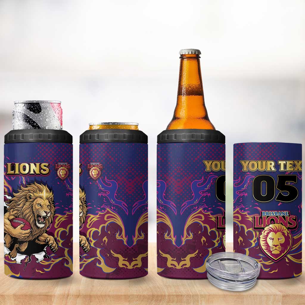 Custom Brisbane Maroon 4 in 1 Can Cooler Tumbler Lions Blazing Fire