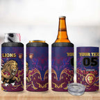 Custom Brisbane Maroon 4 in 1 Can Cooler Tumbler Lions Blazing Fire