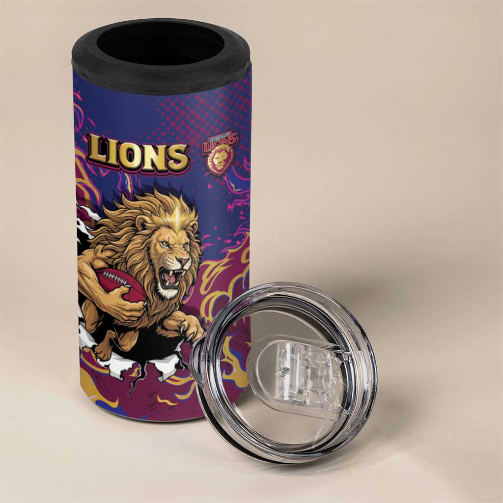 Custom Brisbane Maroon 4 in 1 Can Cooler Tumbler Lions Blazing Fire