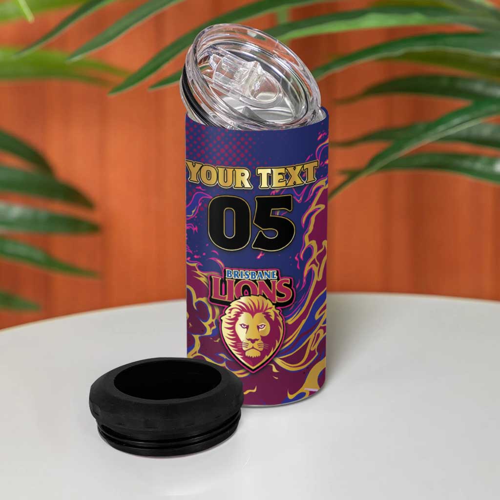 Custom Brisbane Maroon 4 in 1 Can Cooler Tumbler Lions Blazing Fire