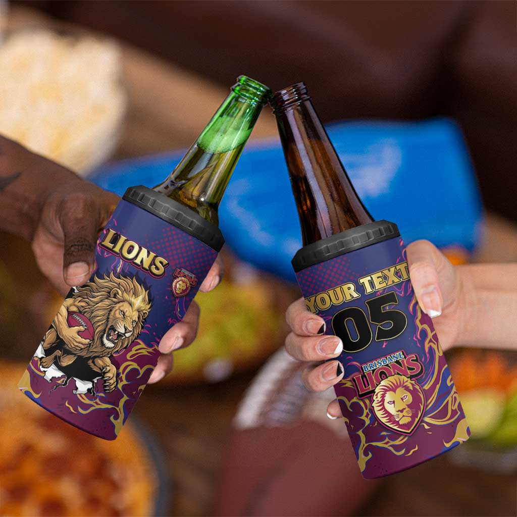 Custom Brisbane Maroon 4 in 1 Can Cooler Tumbler Lions Blazing Fire