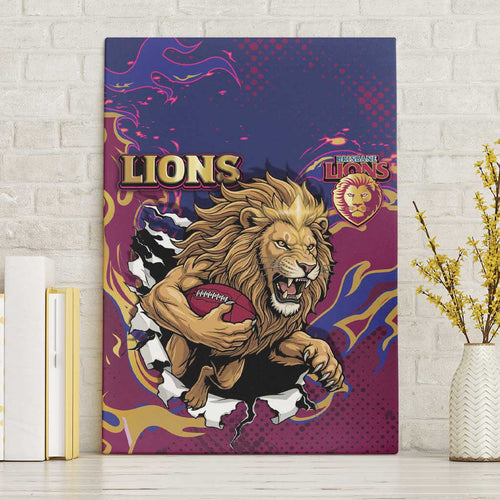 Brisbane Maroon Canvas Wall Art Lions Blazing Fire