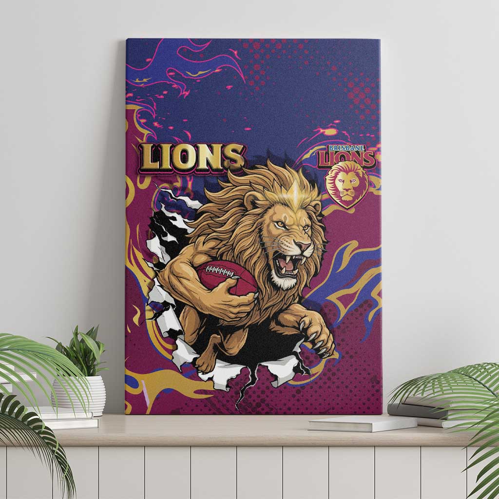 Brisbane Maroon Canvas Wall Art Lions Blazing Fire
