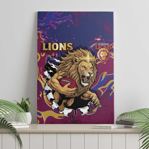 Brisbane Maroon Canvas Wall Art Lions Blazing Fire