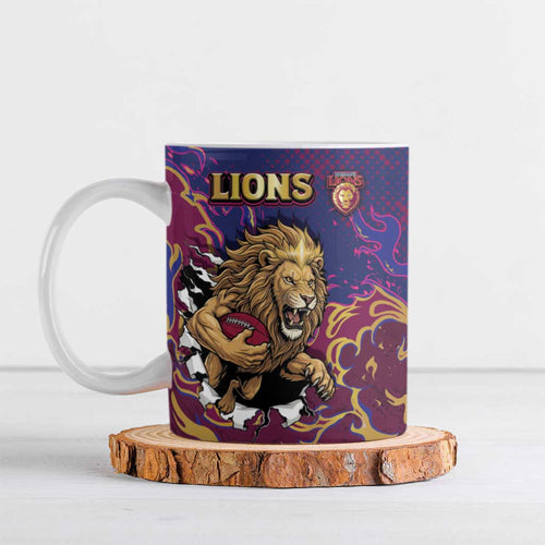 Custom Brisbane Maroon Ceramic Mug Lions Blazing Fire