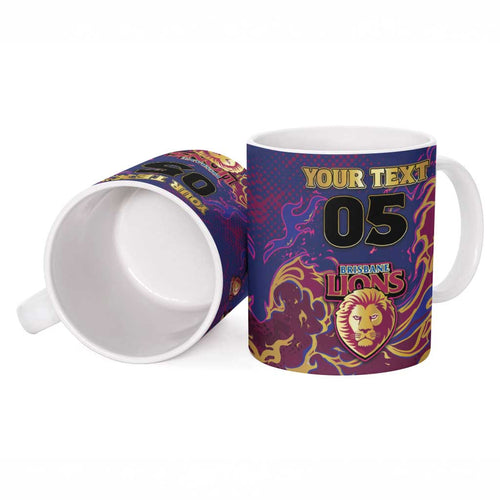 Custom Brisbane Maroon Ceramic Mug Lions Blazing Fire