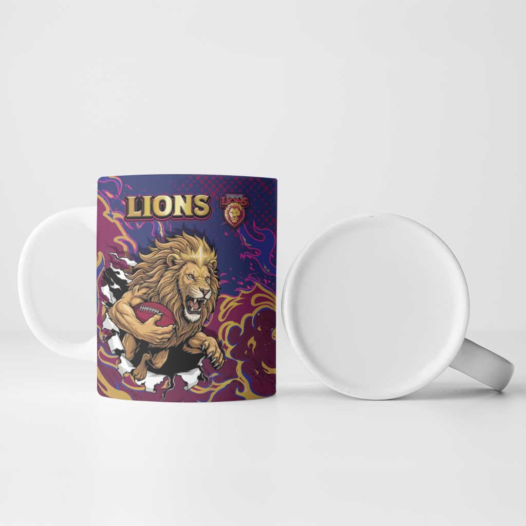 Custom Brisbane Maroon Ceramic Mug Lions Blazing Fire