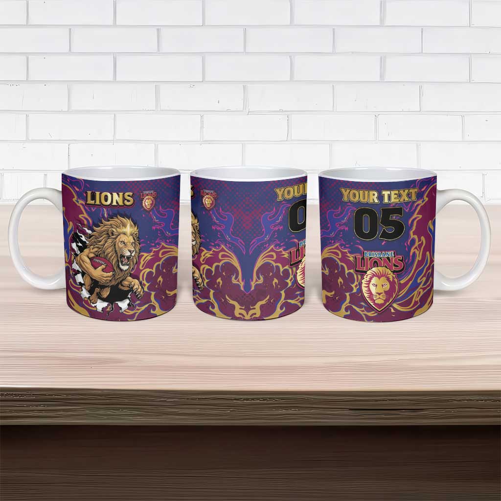 Custom Brisbane Maroon Ceramic Mug Lions Blazing Fire