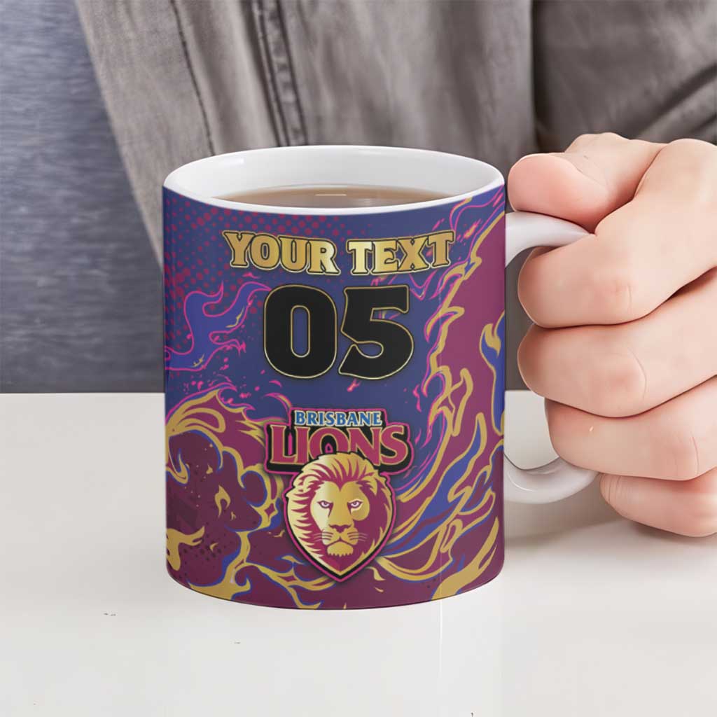 Custom Brisbane Maroon Ceramic Mug Lions Blazing Fire