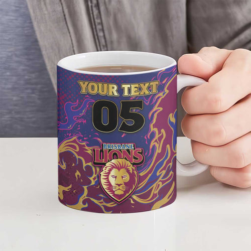 Custom Brisbane Maroon Ceramic Mug Lions Blazing Fire