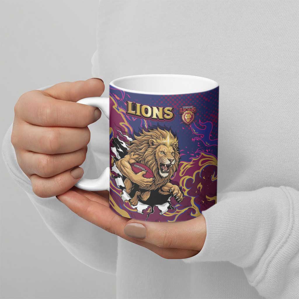 Custom Brisbane Maroon Ceramic Mug Lions Blazing Fire