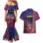 Custom Brisbane Maroon Couples Matching Mermaid Dress and Hawaiian Shirt Lions Blazing Fire