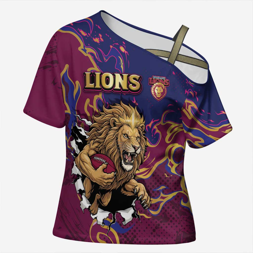 Custom Brisbane Maroon Cross Shoulder Shirt Lions Blazing Fire