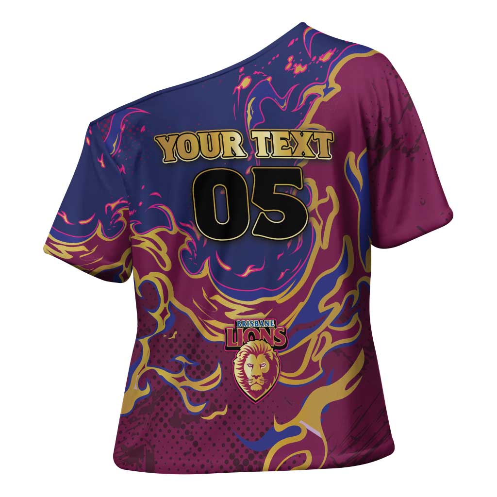Custom Brisbane Maroon Cross Shoulder Shirt Lions Blazing Fire