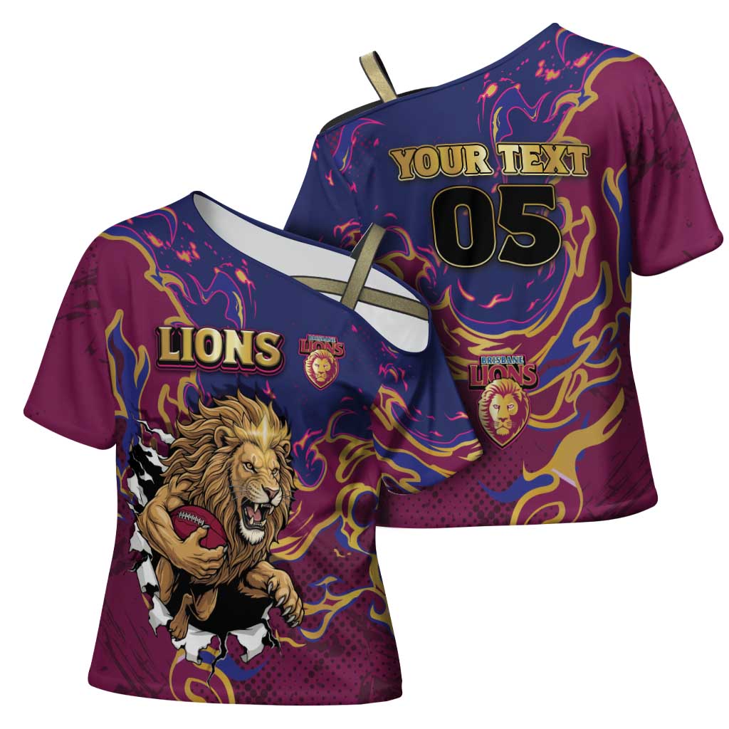 Custom Brisbane Maroon Cross Shoulder Shirt Lions Blazing Fire