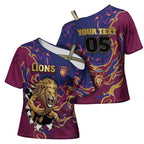 Custom Brisbane Maroon Cross Shoulder Shirt Lions Blazing Fire